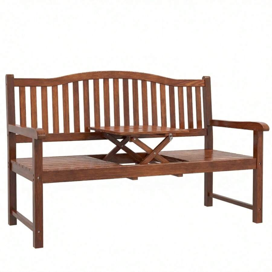 Garden Loveseat Bench, 2-3 Seater Outdoor Bench With Liftable Table And Waterproof Cover, Light Brown On-Site - 1 - View 1