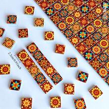 100/200g Autumn Vintage Floral Pattern Glass Mosaic Tiles, 2.3*2.3cm Mixed Random Mandala Spray-Painted Mosaic Glass, Suitable For Handmade Arts, Various DIY Crafts, Wall, Floor, Pool Inlay Decoration Materials - Chrysanthemum - View 4