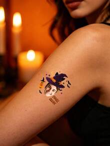 12-300pcs Custom Photo Temporary Tattoo, Personalized Halloween Fake Tattoo With Name, Spooky Witch Bat Pumpkin Party Style, Customized Portrait Body Sticker, Customizable Picture & Name Halloween Party Favor, Costume Event Decor, Unique Holiday Gift - Rust - View 8