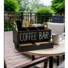 1pc Rustic Wooden Coffee Bar Organizer, Countertop Coffee Capsule Storage Rack, Desktop Coffee Tea Beverage Condiment Organizer, Rustic Coffee Accessories Storage Box, Bar Decor, Home Storage & Organization - Multicolor - View 6