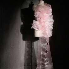 2 Yard Pleated Organza White Black Large Wave Ruffle Lace Trim - Pink - View 5