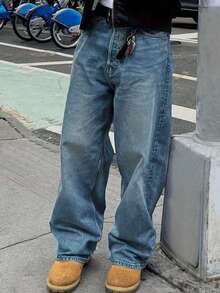 Teen Boy Casual Versatile Daily Travel Denim Jeans With Pockets And Buttons - Blue - View 1