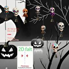 8 Peças Sinos de Vento com Caveira Pintada do Dia dos Mortos & Halloween, Decoração de Bruxa de Abóbora, Uso Interno/Externo, Som Nítido e Agradável, Adequado para Quintal, Fazenda, Festa ou como Presente - Vários estilos - Visão 10