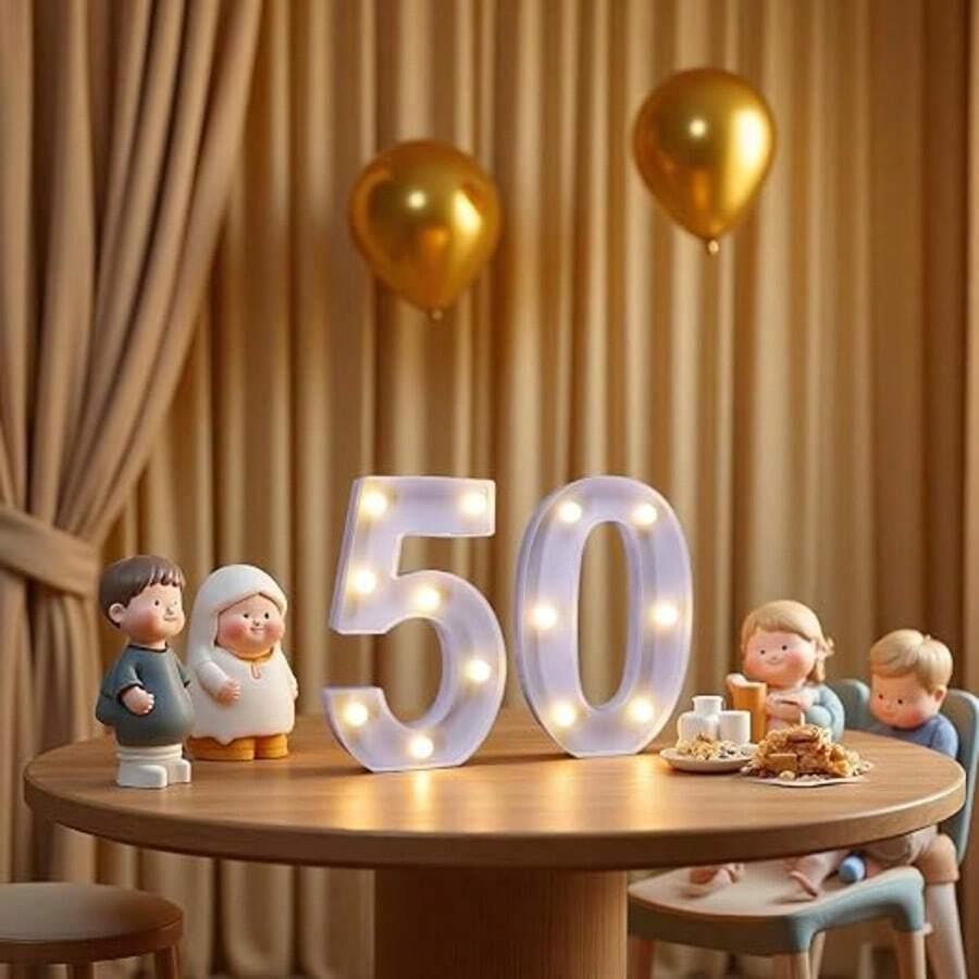 LED發光數字 50 歲生日裝飾 馬眼數字燈牌 (50) | 電池供電 LED 發光數字燈牌,生日派對中心裝飾、居家裝飾小夜燈 - 50 - 查看 1