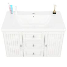 Mueble para lavabo, mueble bajo lavabo, mueble de baño con 3 cajones, amplio espacio de almacenamiento, lavabo de pared, mueble de baño con lavabo, verde, 78.5**.8cm - Blanco + Cerámica + MDF + Metal - Ver 7