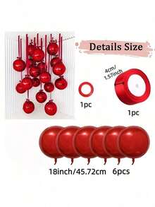 10pcs 18-Inch Red 4D Balloons With Red Polyester Ribbons And Shielding Paper, Portable For Room Decor, Party Decor, Wedding Decor, Family Gathering - Red - View 9