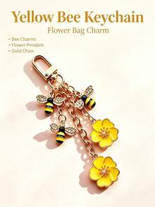 Enamel Bee & Flower Keychain, Gold-Plated Rhinestone Bag Charm Pendant, Women's Car Key Ring, Pastoral Style Decorative Accessory. Sweet Garden Style Key Ring, Women & Girls Gift Accessory. Gift For Women, Birthday, Holiday Gift. - Multicolor - View 10