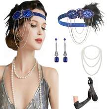 1920年代 Flapper 風格服裝配件套裝，適用婚禮、派對、活動，20年代 Flapper 頭帶、復古珍珠項鍊、手套，復古萬聖節 - 彩色 - 查看 68