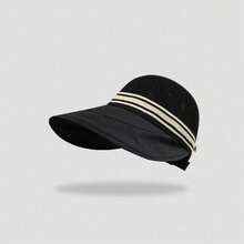 1pc Women Summer Sun Hat, Fashionable Simple Large Brim Hat With Bow, Versatile Sun Protection Hat For Summer - A - View 10