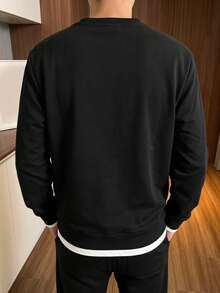 Men's Faux Two-Piece Long Sleeve T-Shirt, Layered Casual Top - Black - View 5