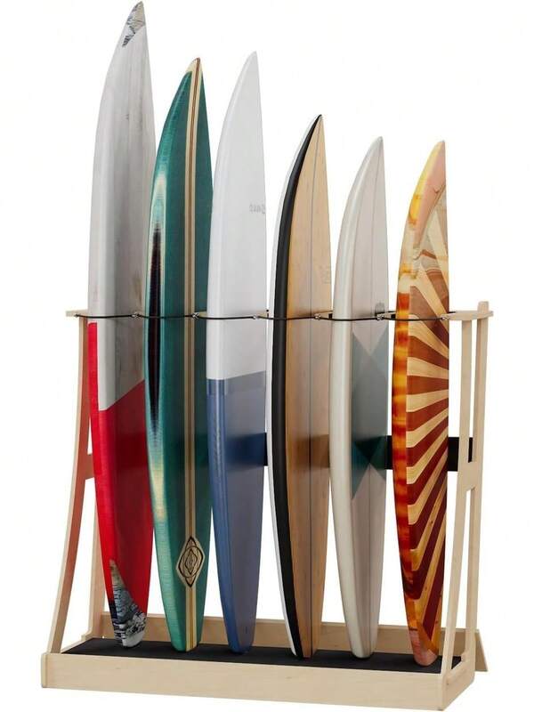 Heavy Duty Surfboard Storage Rack Wall Mounted Solid Wood Water Sports Board Organizer Stand Display Holder Pad Guard Natural Wood