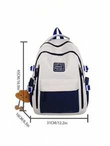 Ambient Color Matching Students Backpack Contrast Classic College Wind Side Strap Design Lightweight Commuter Travel Joker Bag. - Blue - View 6