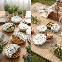 1PC Reusable Floral Pattern Elastic Fabric Salad Bowl Cover, High Elasticity Sourdough Bread Fermentation Cover, Fits 7-12 Inch Bowl Opening, Home Baking Dough Fermentation Dust Cover, Kitchen Refrigerator Fruit Leftover Food Preservation Cover - Multicolor - View 7