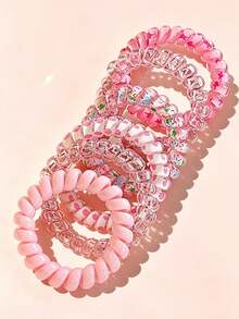 30pcs Multi-Color Assorted Macaron Ditsy Floral Spiral Hair Ties, Non-Damaging High Elasticity Hair Bands For Girls, Bagged - Multicolor - View 6