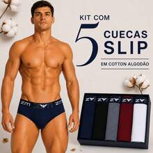Kit com 5 Cuecas Slip Adulto em Algodão Cueca Básica Masculina Conforto e Qualidade - Multicolorido - Visão 1