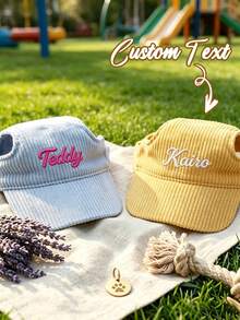 Customized Dog Hat With Ear Holes, Dog Summer Ear-Hole Sun Protection Hat,Adjustable Dog Sun Hat,Personalized Corduroy Pet Baseball Cap, Sun Hat Suitable For Small, Medium And Large Dogs, Puppy Gift - Multicolor - View 5