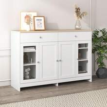 White Sideboard With Wood Effect – 4 Doors, 2 Drawers – Perfect For Living Room/Dining Room - White - View 3