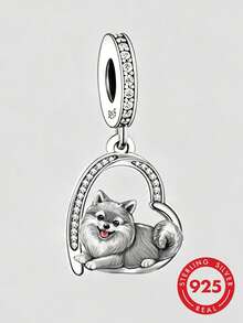 925 Sterling Silver Cute Pomeranian Dog Pendant, Inlaid With Zirconia, Exquisite Design, Suitable For Daily Wear. It Is A Birthday Gift For Friends And Family Who Love Dogs. - Silver - View 1