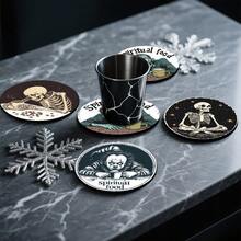 Cross-Border Halloween Skeleton Themed Wooden Vintage Coffee Cup Coaster Heat-Resistant Anti-Scald Tea Cup - Multicolor - View 2