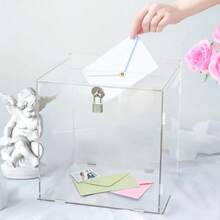 Luxury Square Acrylic Lockable Storage Box, Wedding Red Envelope & Cash Collection Box, Birthday Party & Banquet Blessing Envelope Transparent Display Storage Box - 1PC - View 3