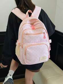College Style Multi Layered Gentle Wave Point Backpack Three Pieces Set, Relaxed And Simple Versatile Fashionable Backpack Set, Suitable For Campus - Multicolor - View 3