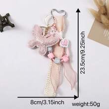 Rhinestone Butterfly Macaron Acrylic Beaded Keychain With Lace Cord, Fresh Style Bag Charm For Girls - Multicolor - View 7