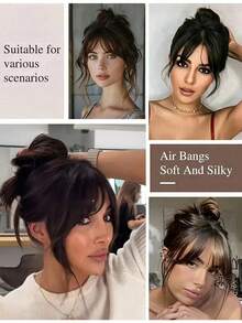 1PC Women/Girls Clip-In Bangs Hair Extension, Natural Realistic 3D Ultra Thin Fringe Hair Piece With Sideburns, Single Piece Frontal Hair Extension For Daily Wear Party Styling, Halloween Christmas Costume Accessory, Gift Choice For Women And Girls - Multicolor - View 6