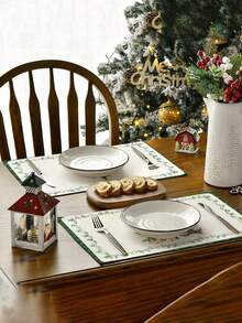 1pc/4pcs/6pcs,Christmas Tree,Pine Tree,Gift Print Table Mat,Rectangular Tablecloth,Washable,Suitable For Family Dinner,Coffee Table,Durable Kitchen And Dining Room Decor,Table Decoration Party And Scene Decoration,Home Decor - Multicolor - View 6