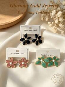 6/3 Pairs Premium Stainless Steel Earrings, Including Various Colors Of Flowers. Diverse Styles, Low-Allergenic Earring Set, Versatile And Elegant, Stainless Steel Earrings Suitable For Women's Daily Wear, Best Gift Choice For Women Friends On Christmas/Halloween And Other Holidays. - Oil Dripping Kit - View 4