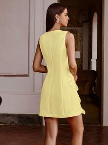 Sollinarry Women's Spring/Summer New Sleeveless 3D Floral Decor Mini Dress, Elegant Formal Dress, Please Refer To Size Chart When Purchasing Yellow - Yellow - View 5