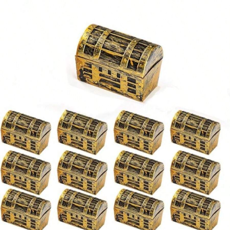 2/4/6/8/15/20pcs Mini Pirate Treasure Chest Plastic Toy Pirate Chest With A Gold Finish Vintage Pirate Small Decorative Box Prizes Halloween Birthday Party Props - Multicolor - View 1