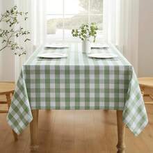 1/6/12pcs - 137*274cm Sage Green & White Plastic Plaid Tablecloth, Decorative Disposable Sage Green Plaid Tablecloth, Rectangular Party Tablecloth, Suitable For Picnic, Farm, Birthday, Wedding - Green Rat Tail - View 4