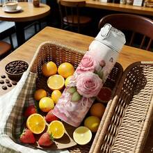 1pc/5pcs 750ml Large Capacity Summer Sports Plastic Water Bottle, Best Friend Birthday Holiday Gift Soft Pink Floral Rose Butterfly Lace Pattern Water Bottle, Elegant Drinking Container, Couple Water Bottle, Suitable For Commuting Camping Vacation, Floral Couples Gift - Multicolor-floral - View 7