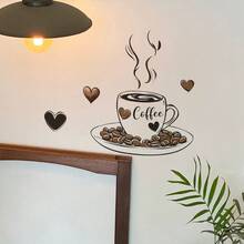 1pc Coffee And Coffee Beans Sketch Wall Sticker, Vinyl Removable Wall Decal For Room Decor, Home Background Decoration, Birthday Graduation Gift - Multicolor - View 4