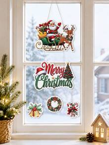 1 Set Christmas Paper Door Hanging Decor, Santa Claus Chimney Blank Wreath Snowman Gingerbread Man Hanging Ornament, Christmas Decoration, Christmas Party Supplies, Christmas Wall Hanging Decor, Holiday Front Door Sign, Home Decor, Winter Decor, Christmas Decoration, Christmas Decoration - Multicolor - View 3