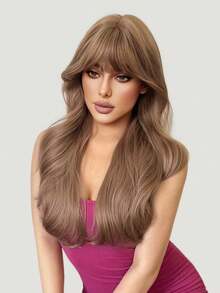 alicegarden 28 Inch Long Synthetic Wig, Natural Wavy Curls, Flaxen Brown Color, With Bangs, Suitable For Women Daily Wear, Party, Cosplay Use, Natural And Durable, Women's Wig Gift - Linen Brown - View 5