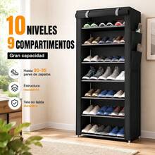 Zapatero Vertical Estrecho Cerrado Antipolvo para Entrada| 10 Niveles, 9 Espacios Almacenamiento, Color Negro, Ocupa Mínimo Espacio, Montaje Ligero Sencillo, Ideal para Entradas Pequeñas y Cuartos Alquilados - Ver 8