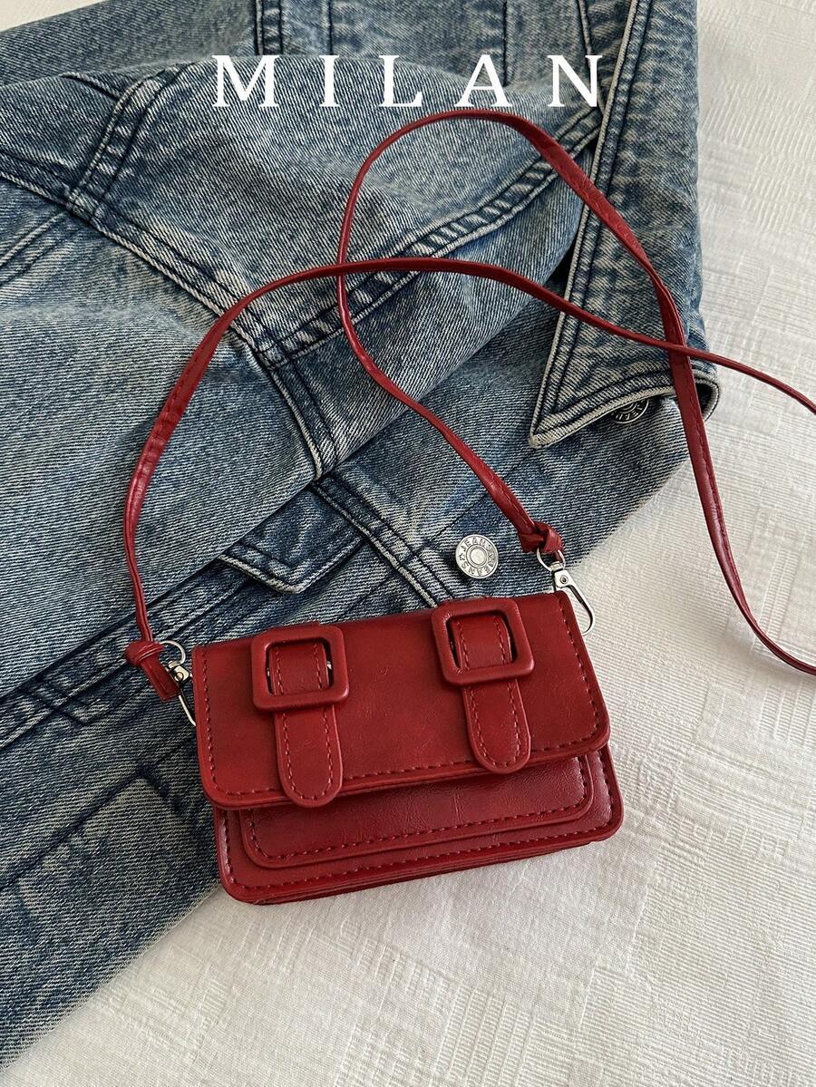 Mini Lipstick Fashion Solid Color Minimalist Glossy Flip-Top Shoulder Bag, Suitable For Shopping, Wallet, Young Women, College Students, Newcomers, Office Workers, Etc. Perfect For Office, University, Work, Business, Commuting, Outdoor Activities, Travel And Outings. - Burgundy - View 1