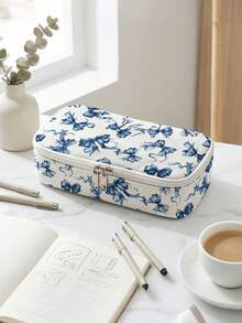 1pc, Bow Pattern Print Large Capacity Teenager Pencil Case, Compartment Pencil Bag, School Large Capacity Storage Bag, Storage Box, Suitable For Girls And Boys Students, Back To School Gift, Holiday Gift - Multicolor - View 2