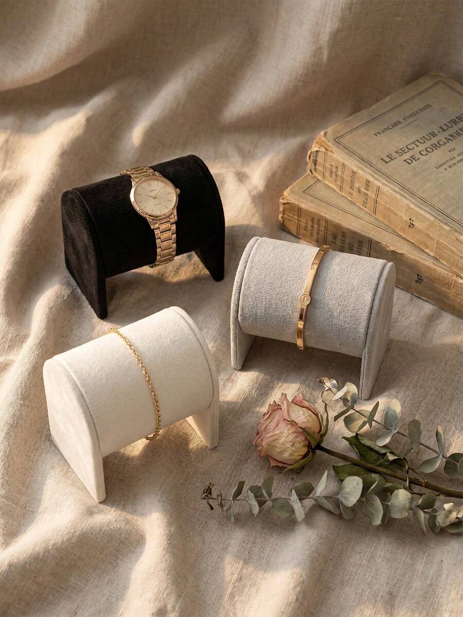Pillow-Shaped Microfiber Watch Display Stand, Velvet Leather Jewelry Storage Rack, Necklace Bracelet Bangle Holder, Sponge Core Countertop Vanity Showcase, Gift For Jewelry Lovers