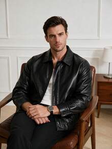 Men's Autumn New Fashion Casual Loose Drop Shoulder Lapel Jacket - Black - View 1