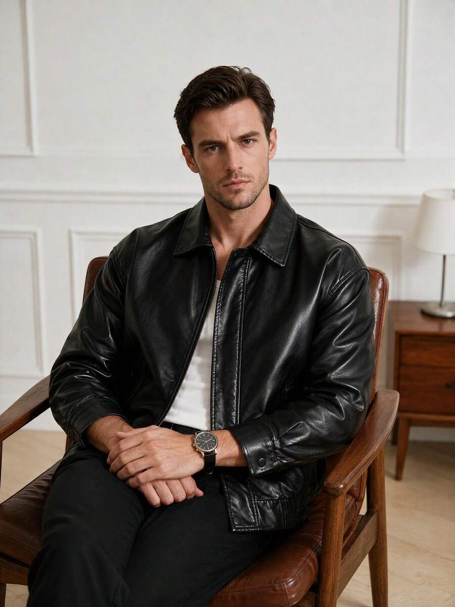 Men's Autumn New Fashion Casual Loose Drop Shoulder Lapel Jacket - Black - View 1