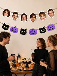 Custom Halloween Photo Banner, Spooky Personalized Face Garland For Party Backdrop & Wall Decor, Pumpkin Cat Bunting, Customized Picture Holiday Party Sign, Customizable Halloween Room Decor Gift, Garden, Living Room Decoration, Gifts For Friends - Style a - View 6