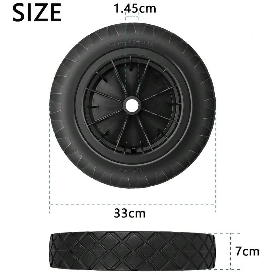 PU Wheelbarrow Wheel 14 Inch 3.50-8 Puncture Proof Solid Heavy Duty Tyre Black - CZP164 - View 1