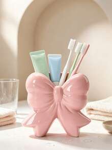 1pc Bow Design Toothbrush & Toothpaste Holder, Bathroom Sink Countertop Storage Rack, For Home Daily Use - Multicolor 1 - View 4