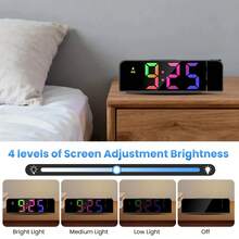 Projection Alarm Clock, Black Shell USB 5V Powered, Color Changing Light, Display Year Date Temperature, Adjustable Brightness Digital Projection Clock For Bedroom - Black Projection Alarm Clock - View 5
