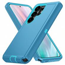 Compatible With Galaxy Rugged Series Phone Case - Black/Blue, Heavy-Duty Shockproof Dual-Layer Protective Case, With Port Dust/Scratch Protection, Compatible With IPhone Series, Unisex - Lake Blue Light Blue - View 8