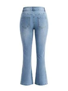 Women's Retro Elegant High-Waisted Button Slim Fit Washed Skinny Jeans, Casual Sexy Minimalist Versatile Denim Pants - Medium Wash - View 11