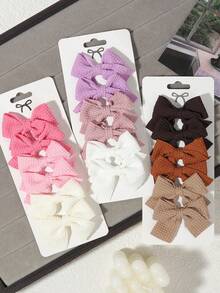 6pcs Macaron Multicolor Waffle Fabric Bow Hair Clips Set, Princess Daily Outfit Styling Hair Accessories - Mixed color - View 2