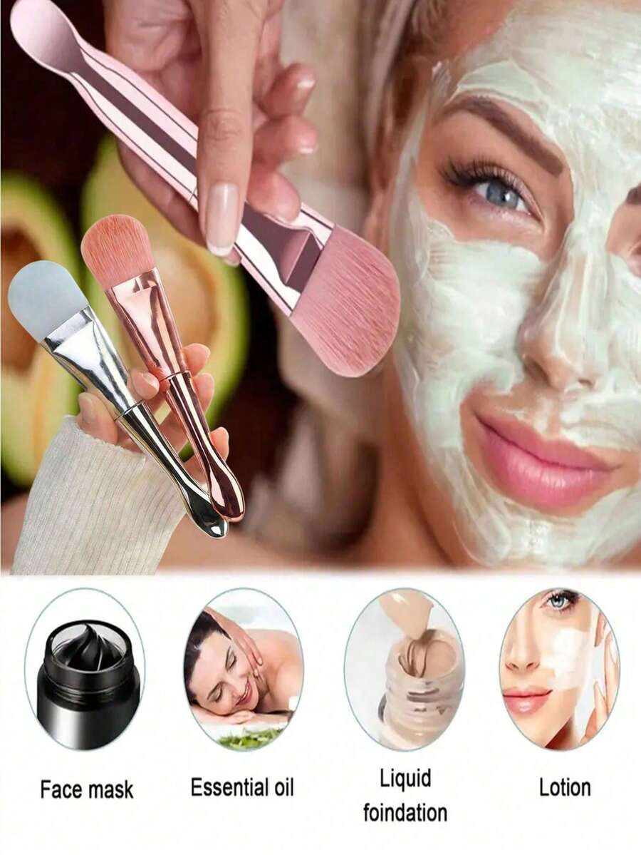 2pcs/1pc Mask Brush Set, Dual-Head Soft Silicone And Bristle Mask Brush, Includes Scraper, Silicone And Brush Head, Mud Mask Brush, Beauty Mask Application Tool - Multicolor - View 1